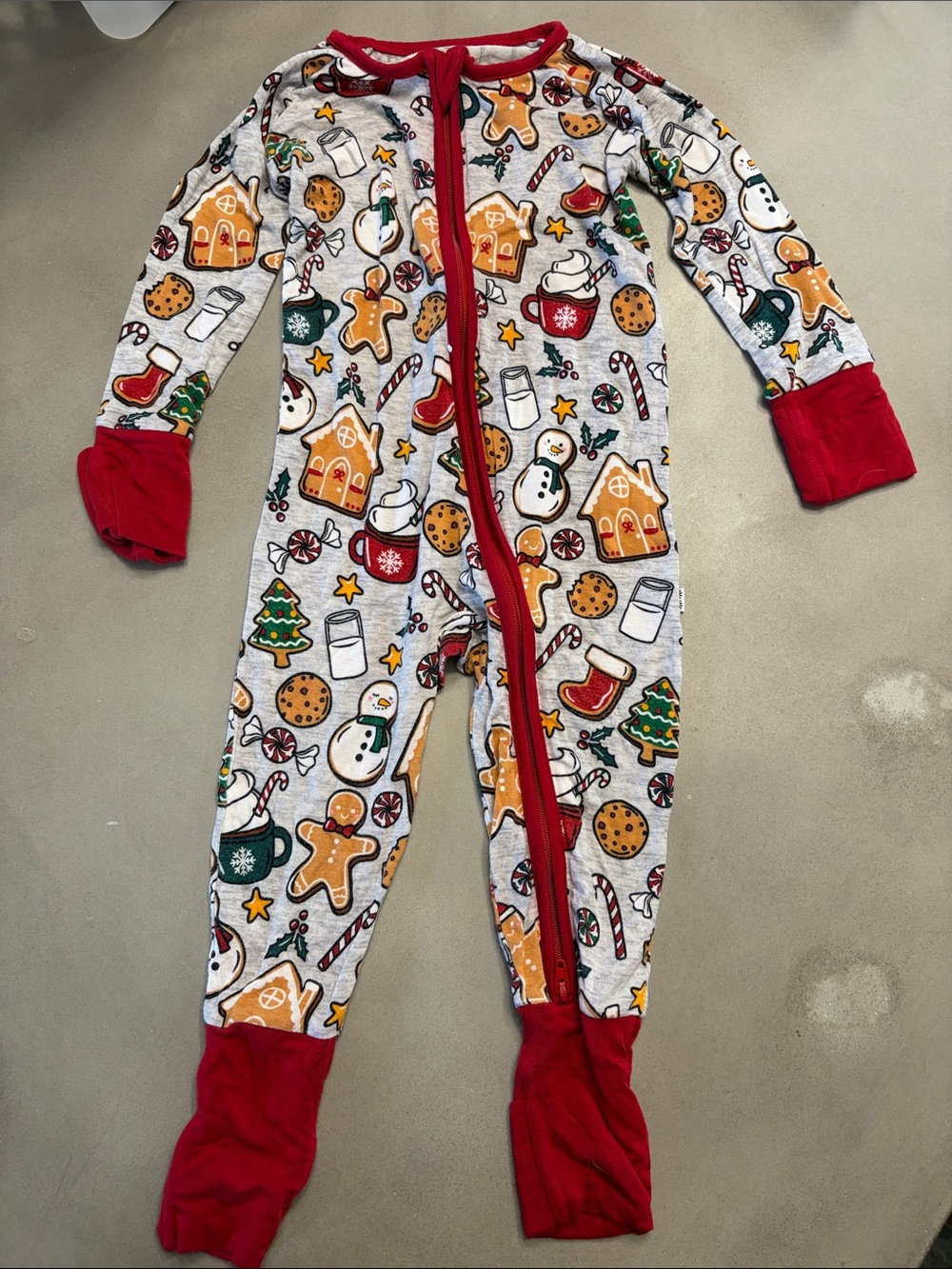 Little Sleepies Gray Holiday Treats One-Piece Footie with Red Trim